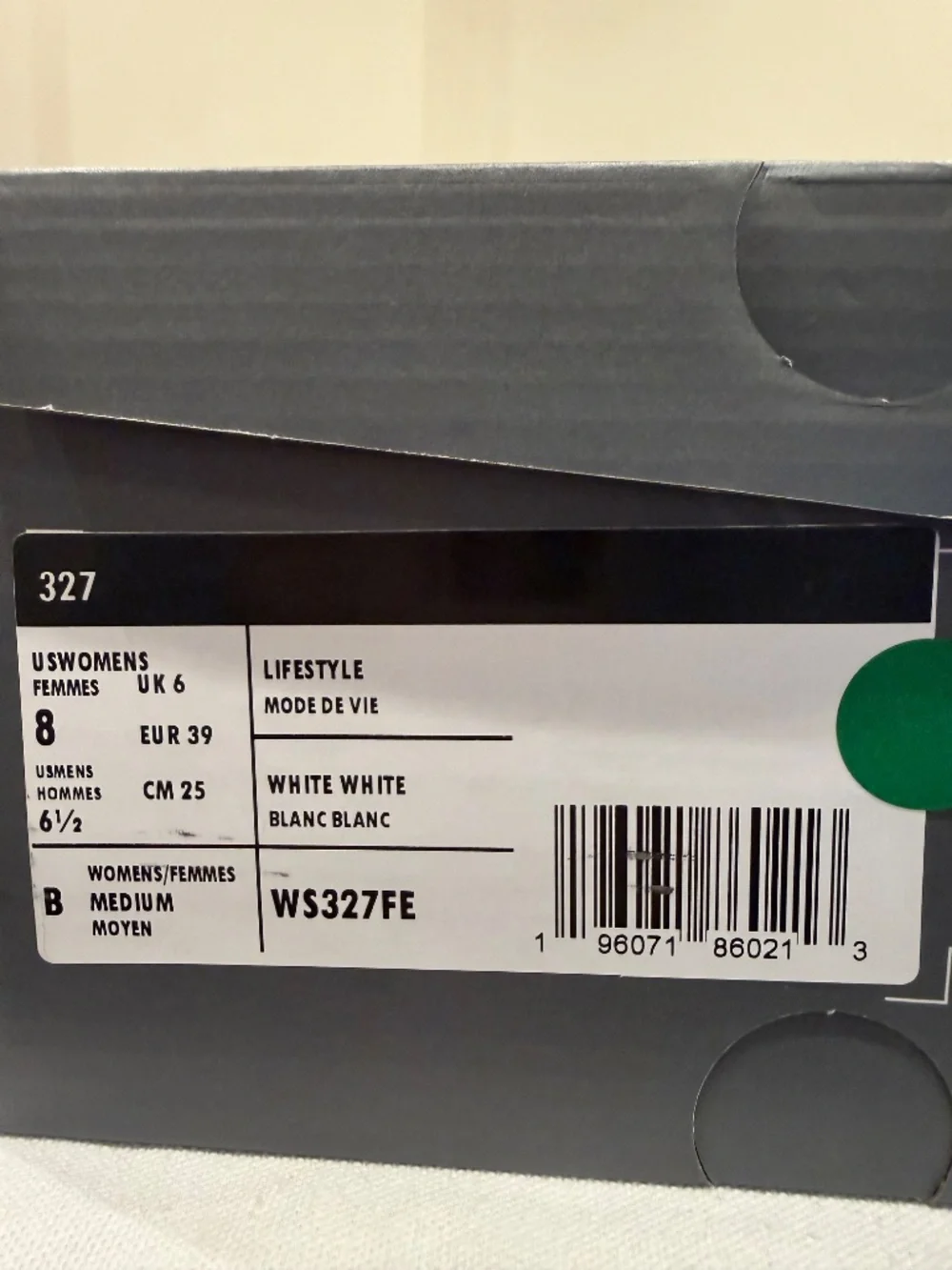 New Balance WS327FE Lifestyle Unisex Sneaker Color White/ Grey